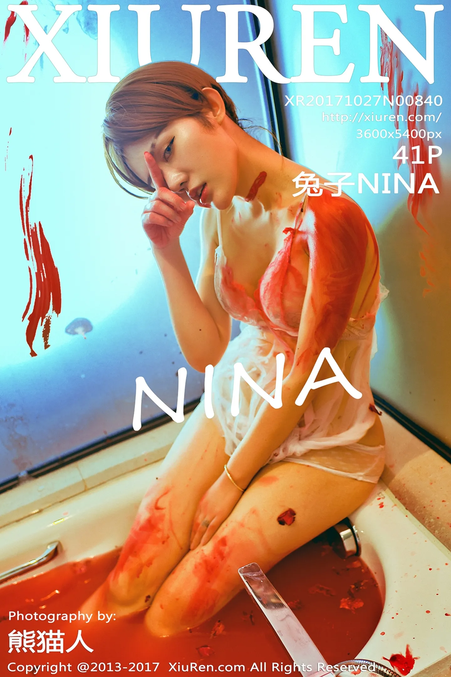 [XiuRen秀人网]No.840_嫩模兔子NINA万圣节主题半裸床单滚和血腥浴缸湿身诱惑写真41P-秀人网 - XiuRen.Pro